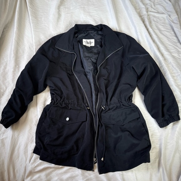 Vintage Mulberry Street Black Winter Jacket Size Large Drawstring Waist - Picture 1 of 7